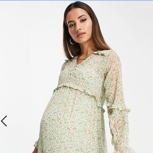 ASOS Violet Romance Maternity chiffon floral maxi dress in sage floral